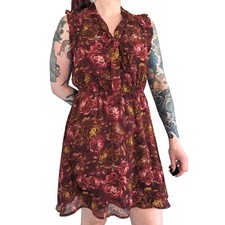 Forever 21 Red & Gold Floral Sleeveless Mini Dress Women's | M