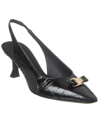 Ferragamo Zarula Slingback Pumps Women's 6C Black Pointed Toe Croc-Embossed