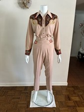 1940s Western Gabardine Cowgirl Suit Embroidered Pearl Snap Shirt  Pant Set XS