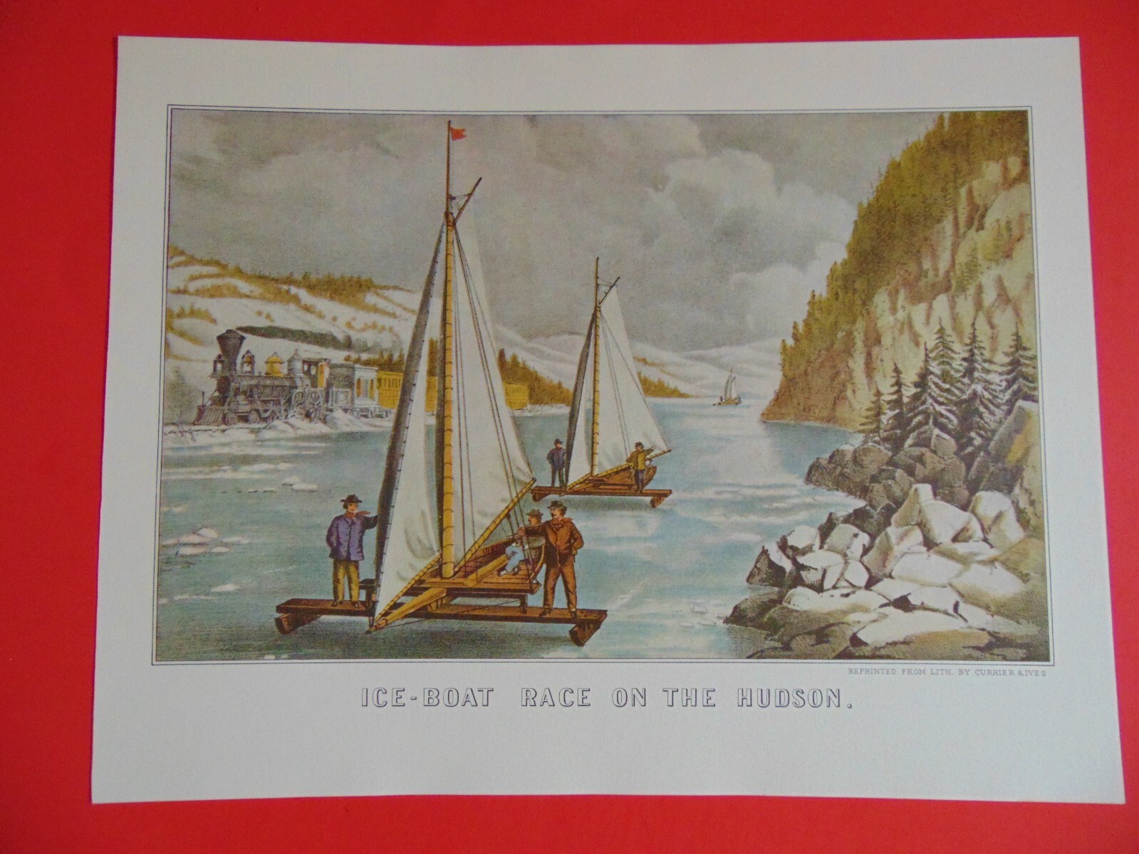 Currier & Ives Print  ICE-BOAT RACE ON THE HUDSON