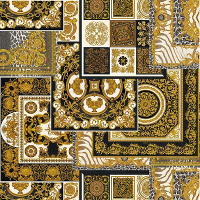 Profhome 370483-GU Barock Tapete Design schimmernd gold silber schwarz 7,035 m2