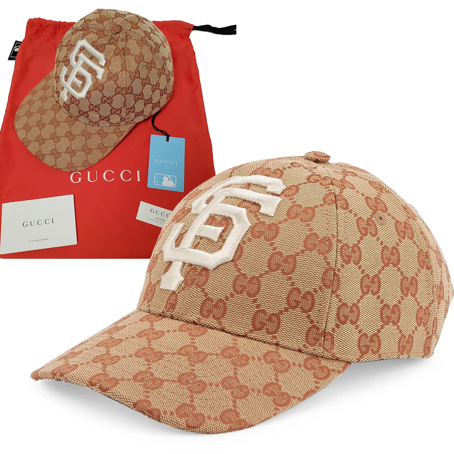 CASQUETTE DE BASEBALL GUCCI SF GIANTS GG LOGO SUPRÊME TOILE CHAPEAU BRODÉ 55 59