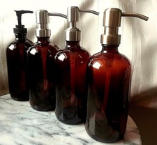 SOAP Pump Dispenser AMBER Apothecary Glass Bottle BOSTON ROUND Lotion