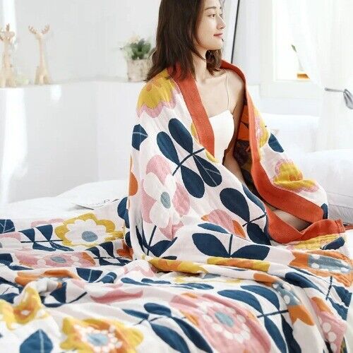 Gauze Cotton Blankets Flowers Sofa Towel Summer Blanket Soft Leisure Boho Sheets - Picture 1 of 58