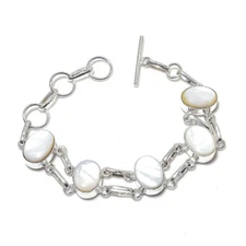 Mother of pearl Gemstone Handmade 925 Sterling silver Jewelry Bracelet Sz 7-8''