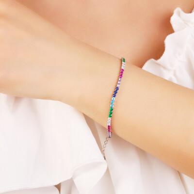 Bracciale Tennis in argento 925 rodiato con Micro Zirconi Fucsia e