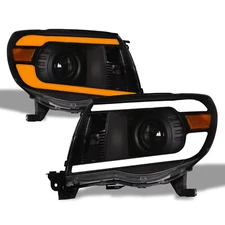 Topline For 05-11 Tacoma Switchback Sequential LED Bar Projector Headlights Blk