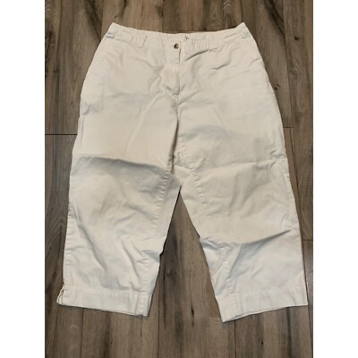 L.L. Bean Women s 16 Petite Cream Cotton OXK49 Cropped Pants Tiny Stain