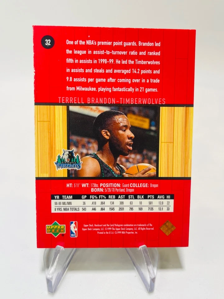 TERRELL BRANDON 1999-00 Upper Deck UD Hardcourt Timberwolves #32 - Image 2 of 2