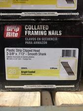GRIP-RITE Plastic Strip CLIPPED HEAD FRAMING NAILS 28° 2-3/8'' X .113'' 2500