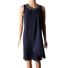 Vince Camuto Jewel Embellished Chiffon Draped Dress 8 Cocktail Party Sleeveless 