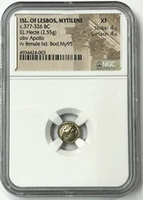 GREEK ISLAND OF LESBOS, MYTILENE 377-326 BC Electrum 1/6th Stater NGC XF Apollo