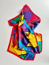 Vintage PERRY ELLIS Multicolor Graphic Silk Twill 64" x 16" Long Rectangle Scarf