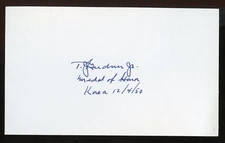 Thomas Hudner d2017 signed 3x5 The Real MOH Recipient from Movie DEVOTION BAS