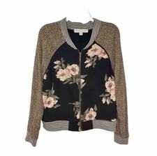 Saltwater Luxe Floral Leopard Print Full Zip Bomber Jacket Women's Size Large