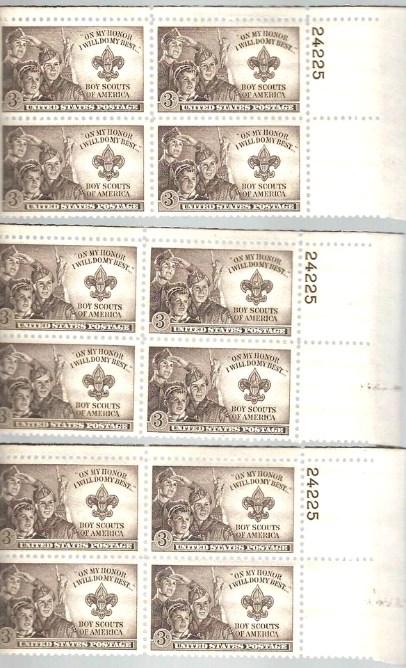 Plate Block of 4 stamps - Scott 995 - 3 cent - Boy Scouts of America 1950 - Image 3 of 4