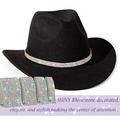 Rhinestone Cowgirl Cowboy Hat Shiny Wide Brim Hat for Party A-black - Bild 2 von 5