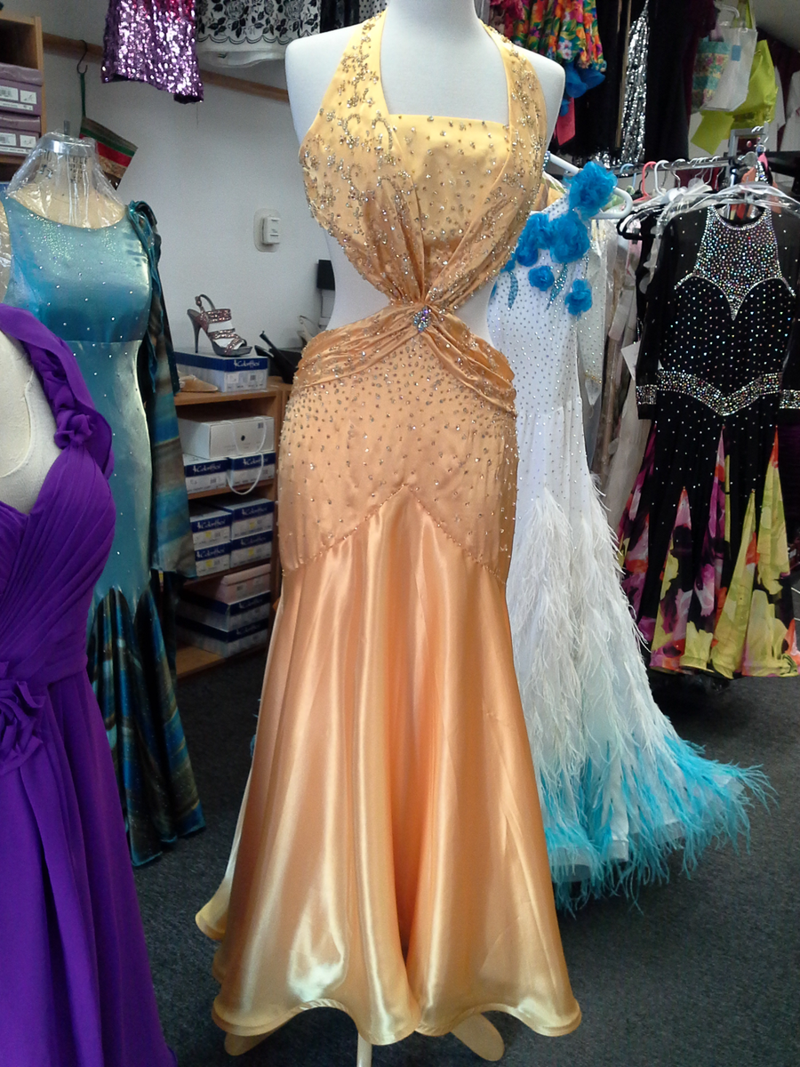 Smooth Honey Gold Mix Crystals Ballroom Dance Dress Size 8