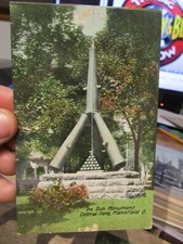 G1 Old MANSFIELD OHIO Postcard Central Park War Monument Gun Cannon Balls Tripod