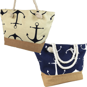 Anchor Tote Bag Rope Handles Zippered Top New Large Nautical Handbag Anchor Tote Bag Rope Handles Zippered Top New