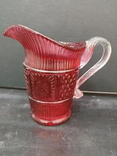 Vintage Fenton Cranberry Ribbed 5" Tall Pitcher - Marked