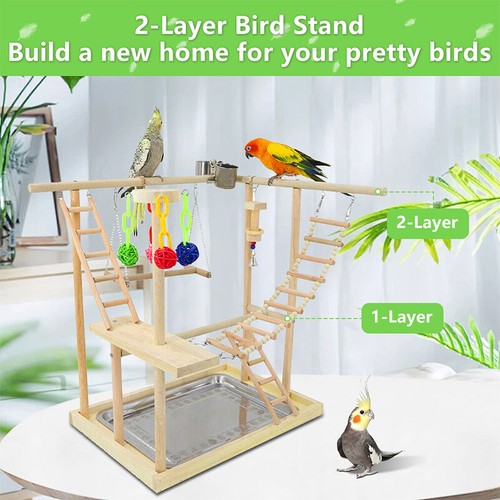 Wood Bird Play Stand Parrot Playstand Cockatiel Playground Perch Gym AU - Picture 12 of 15