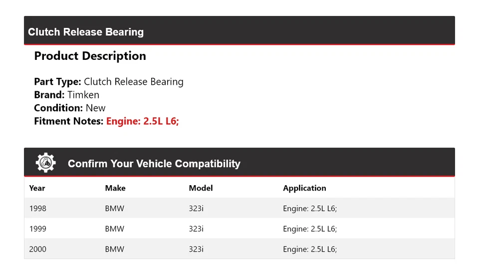 Cojinete de liberación de embrague Timken 1999 para BMW 323i 1998-2000 2,5 L L6 Foto 2 de 4