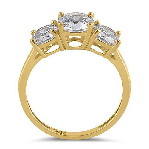 Anello in oro 14 kt con zirconi di fidanzamento triplo tondo - Foto 2 di 12