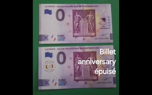 Billet 0 zero euro La Poste Salon 2025 type Sage UEZT 2025 normal + Anniver