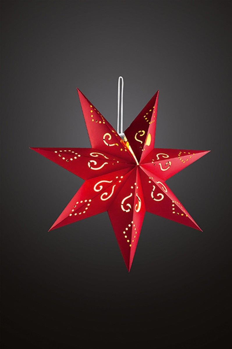 Papierstern Weihnachtsdekoration – 4 Stück, 30 Cm, Rot, Mit Mini-LED-Lichtern, Für Baum & Wand