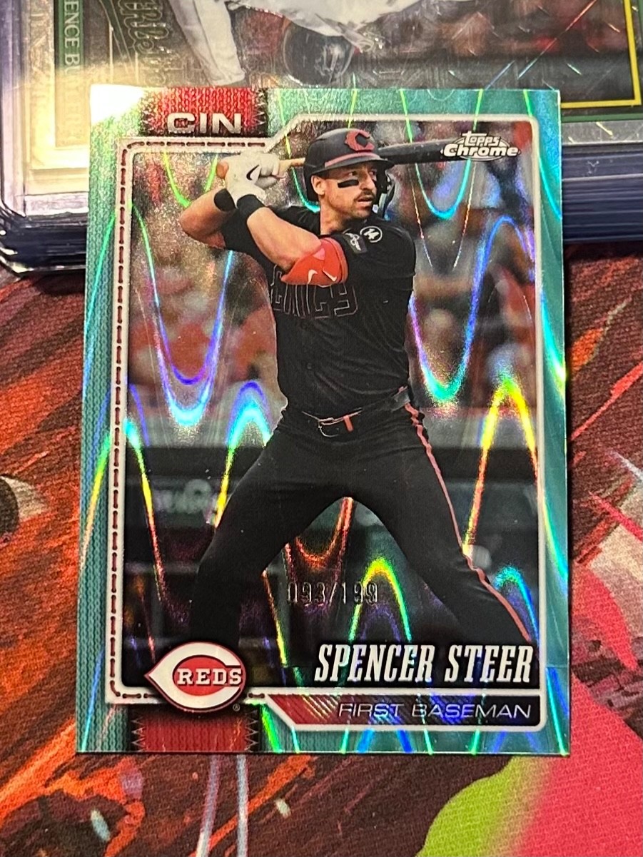 2026 Topps Chrome Spencer Steer Aqua RayWave 93/199 # 40 Cincinnati Reds