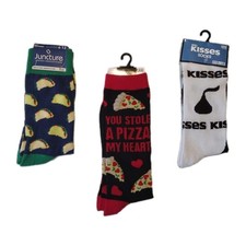 Tacos Pizza Kisses 3 Pair Novelty Socks Size 6-12