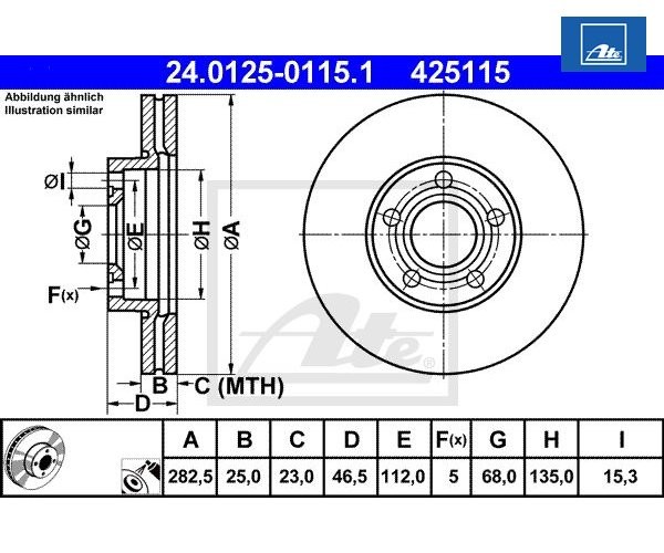 2 St. Bremsscheibe Ate 24.0125-0115.1 FüR Vw Passat-image