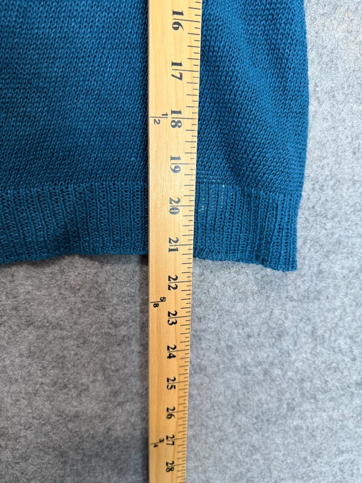 Theory 开放式针织 100% 亚麻上衣衬衫女式小号短袖轻便蓝色 — 第 4/4 张图片