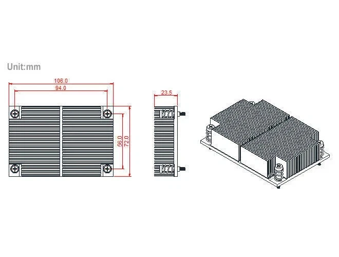 Narrow ILM LGA2011 Pure Copper CPU Heatsink Cooler 1U Passive - Image 3 of 3