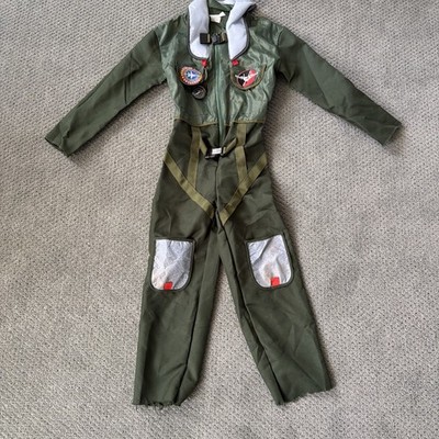 Kids Fighter Pilot Halloween Costume Jumpsuit w/ Patches & Harness   Size M