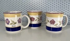 3 Gibson Housewares Bella Coffee Cups Mugs Blue Yellow Lavender Flowers