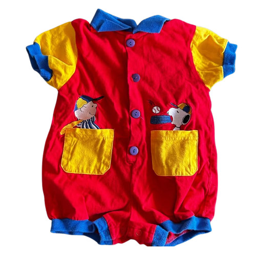 Vintage Colorblock Peanuts Charlie Brown and Snoopy Baseball Romper 12 months