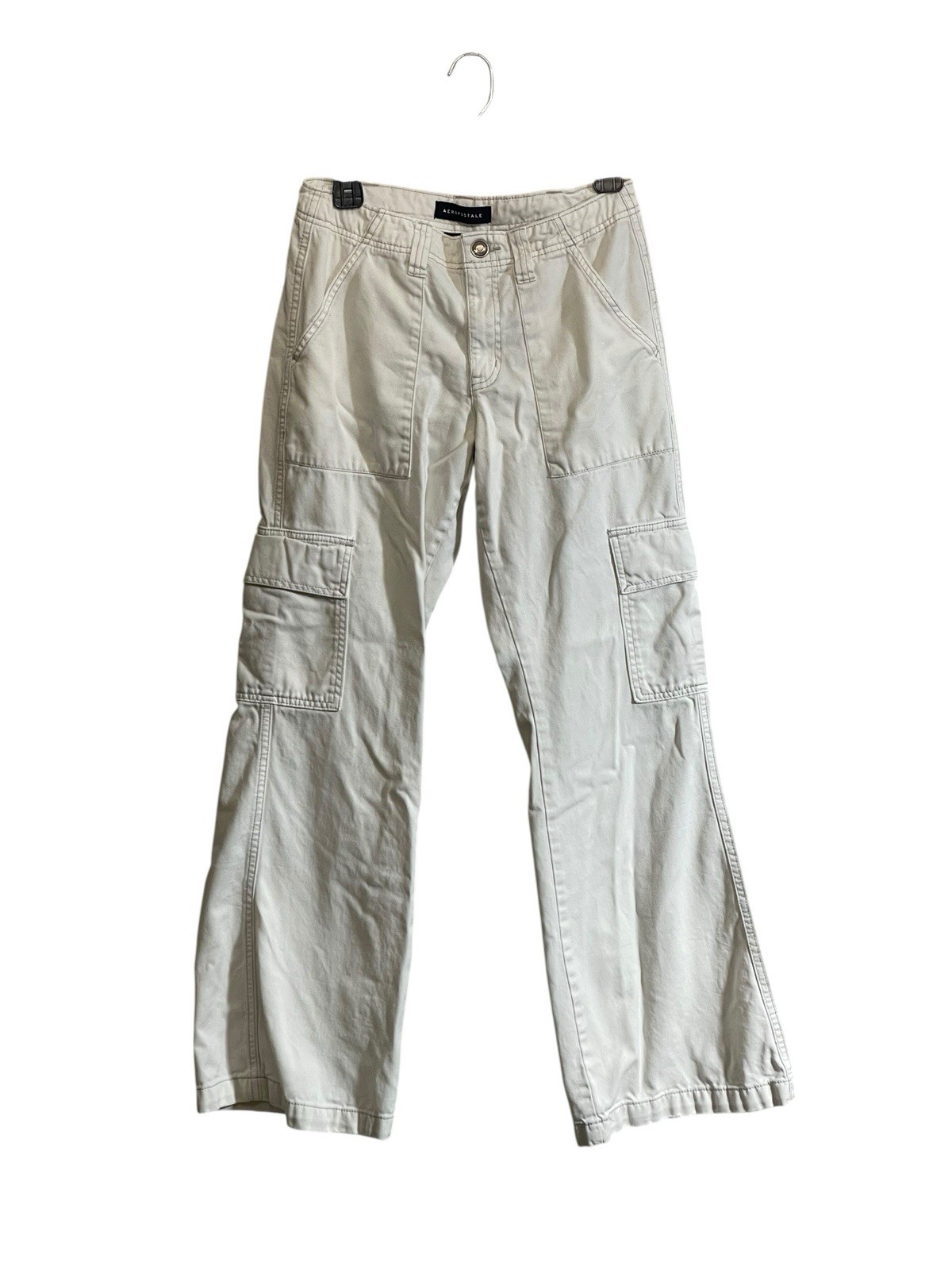 Y2K Aeropostale Women Sz 4 Low Rise Flare Utility Pants Jeans Cargo Off White