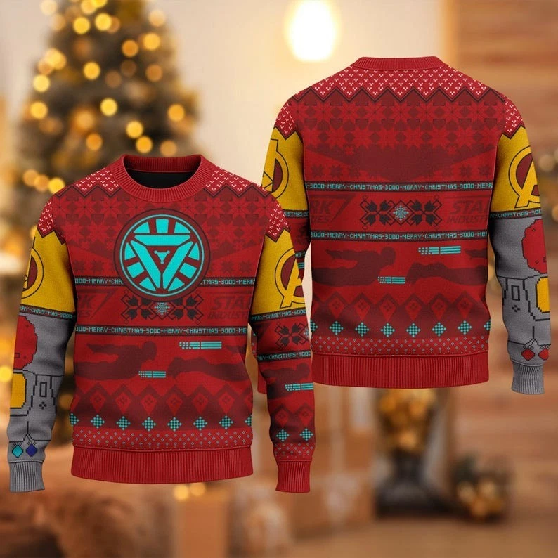Iron Man 3D Ugly Christmas Sweater, Iron Man Superhero Ugly Christmas Sweater
