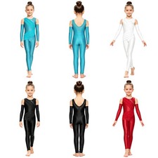 Kids Girls Dance Bodysuit Back Cutout Jumpsuit Gym Gymnastics Shiny Unitard