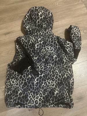 Victoria s Secret PINK Animal Print Anorak Jacket Hoodie Sz M/L Full Zip Black
