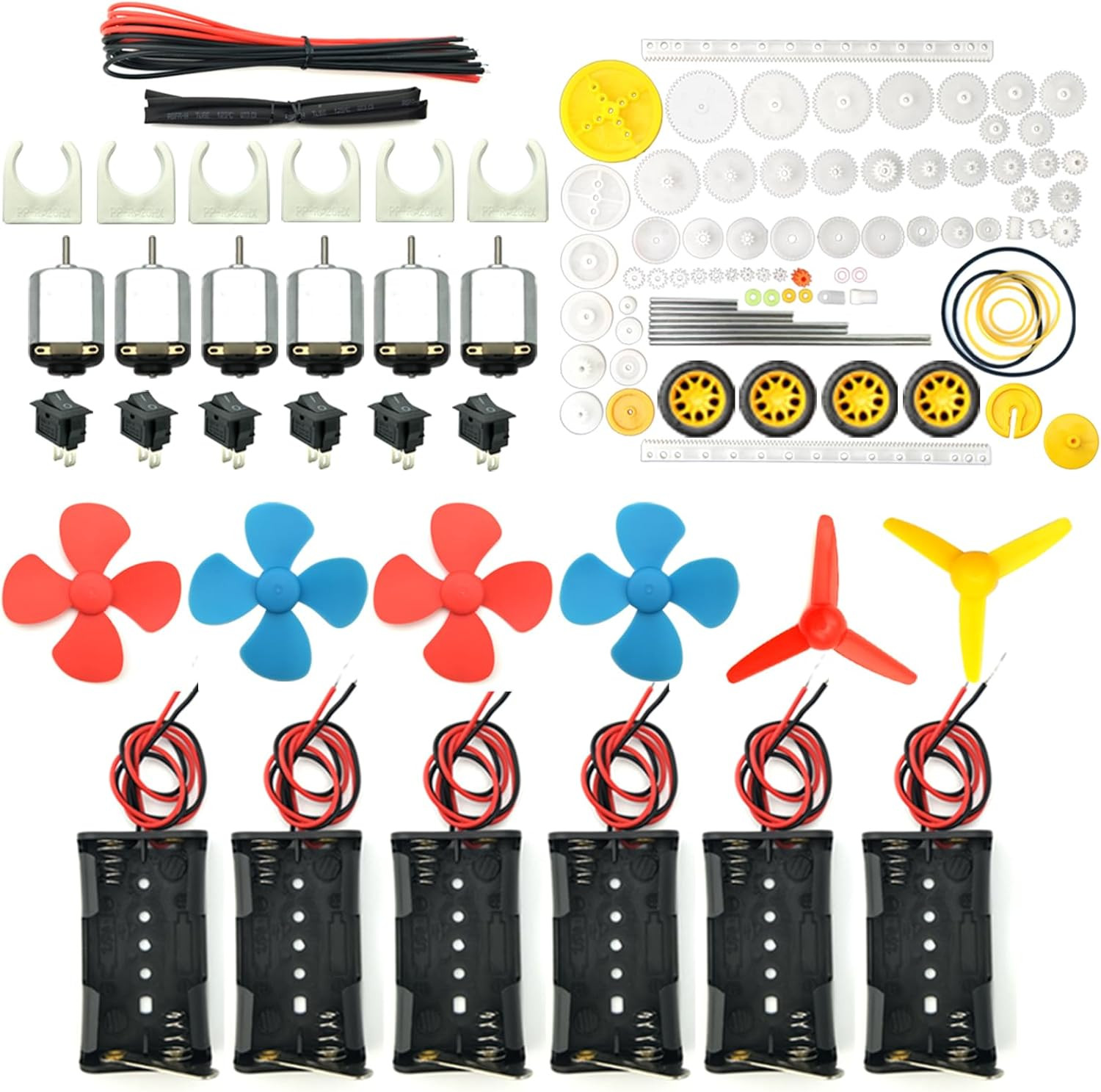 6 Set Rectangular Mini Electric 1.5-3V 24000RPM DC Motor with 84 Pcs Plastic Gea