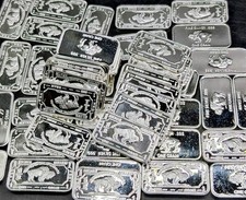 50 Bulk Lot 1 Gram Silver Bars .999 Fine Bullion - Buffalo Design