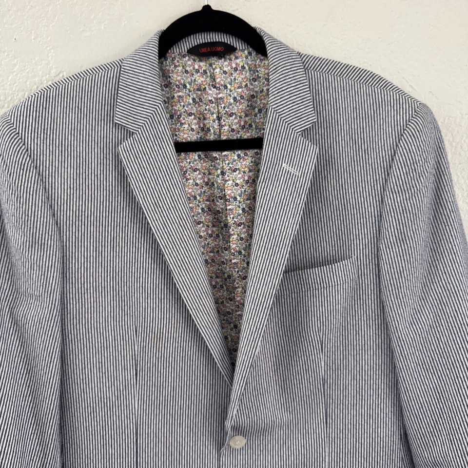 Blazer Linea Uomo Para Hombre 42L Azul y Blanco Rayas 100% Algodón Abrigo Deportivo Chaqueta Foto 2 de 4