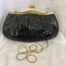 Vintage Judith Leiber Black Snakeskin Clutch Purse Evening Bag Chain Strap