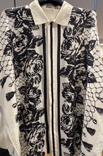 Vintage Gianni Versace Men's Cream Black Rose Pattern Silk Shirt - Italian 48