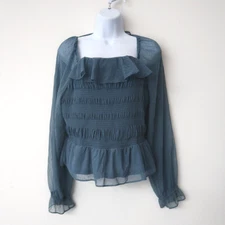 Lauren Conrad Blouse XXL Boho Ruffle Mesh Stretch Long Sleeve Feminine Romantic