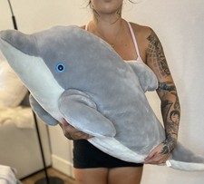 SeaWorld Jumbo Dolphin Plush Flipper Marine Grey Blue Eyes Souvenir RARE