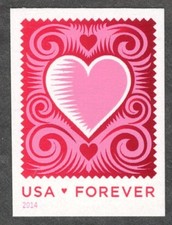 US. 4847a. (Forever) Cut Paper Heart, Love Stamp. Imperf.. MNH. 2014